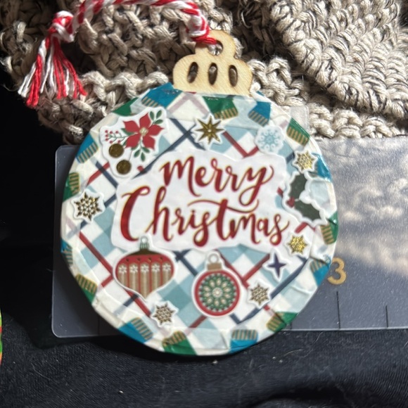 New handmade 3”x3” wooden “Merry Christmas” tree hanging ornament $11 - Picture 7 of 8
